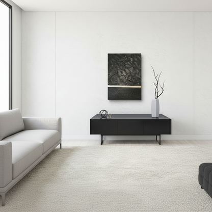 Art mural texturé noir argent relief 30x40 cm - Décoration murale moderne pièce unique - Tableau élégant cadre inclus
