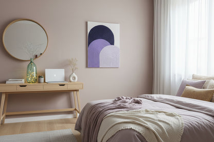 Tableau en relief violet blanc arches 30x40 cm - Détail texture plâtre fait main - Décoration intérieure chambre salon sur mesure

