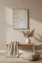 Détail relief plâtre blanc feuille d'or texture murale 30x40cm cadre inclus