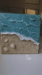 Décoration murale texturée plage relief 20x20cm turquoise beige encadré