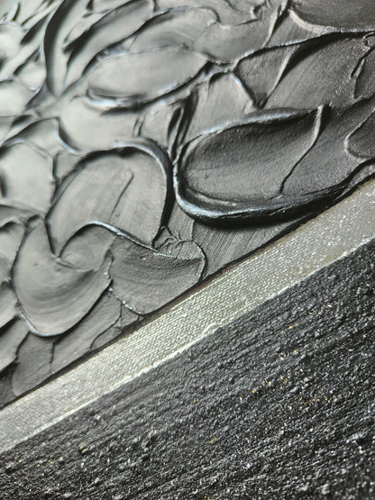Décoration intérieure élégante - Tableau texturé noir argent relief 30x40 cm - Art mural moderne design encadré LOEV DECO
