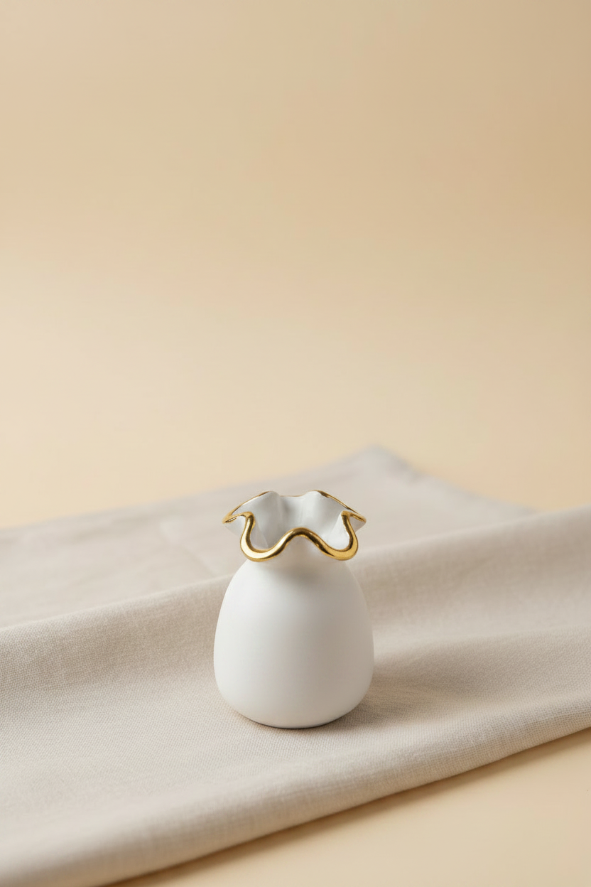 Mini Vase Céramique Liseré Feuille d'Or — Fait Main en France