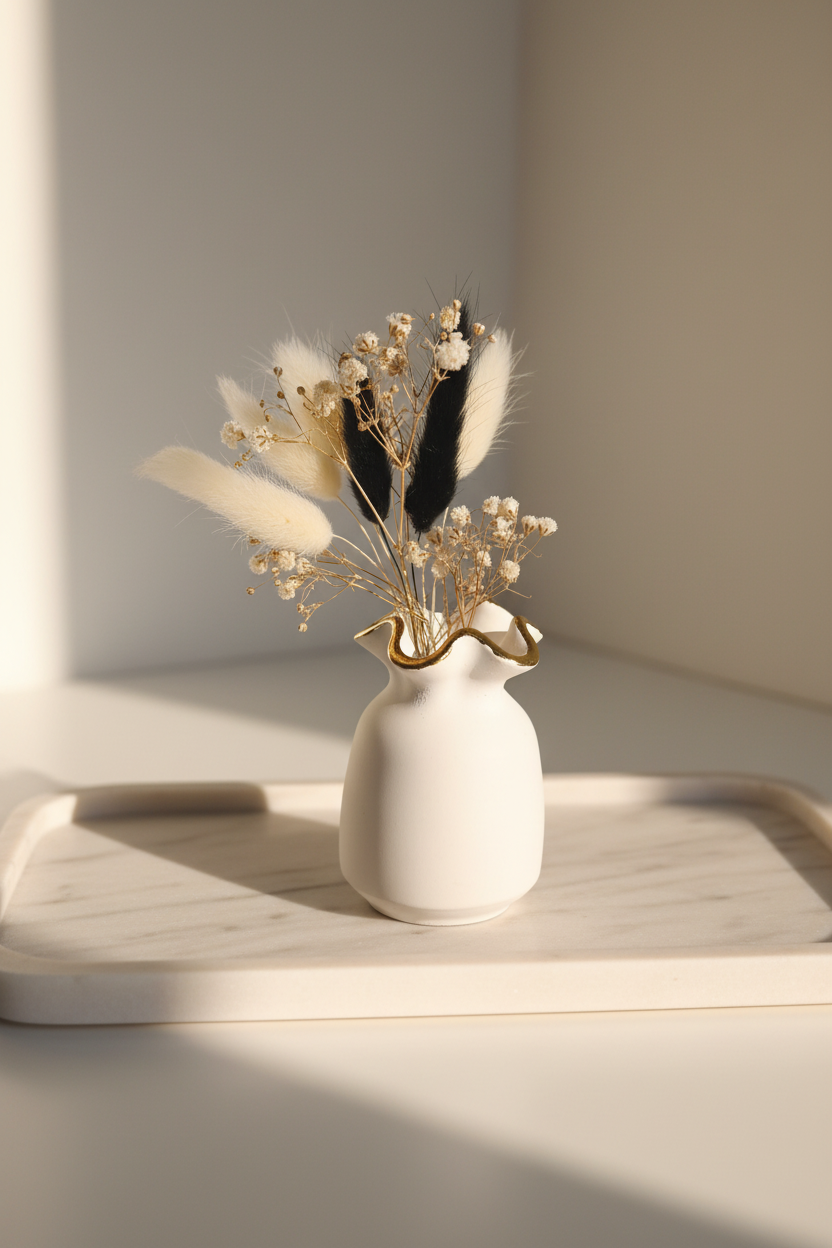 Mini Vase Céramique Liseré Feuille d'Or — Fait Main en France