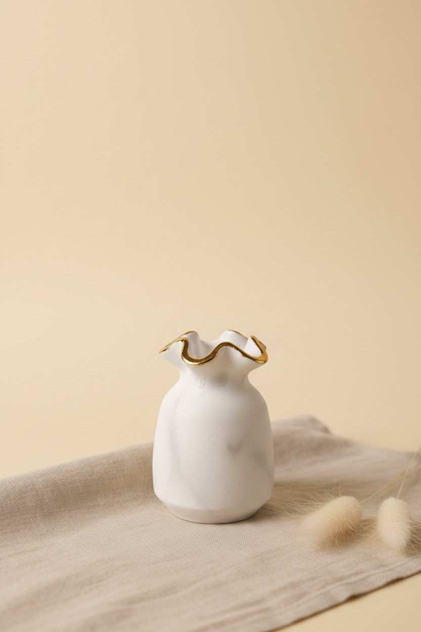 Mini Vase Céramique Liseré Feuille d'Or — Fait Main en France