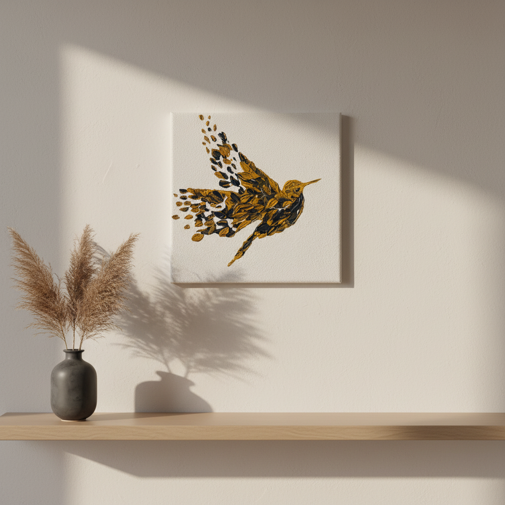 tableau en relief colibri 20×20 cm