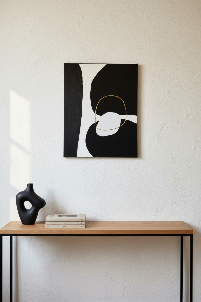 Tableau texturé noir beige or relief organique 40x50cm encadré fait main LOEV DECO