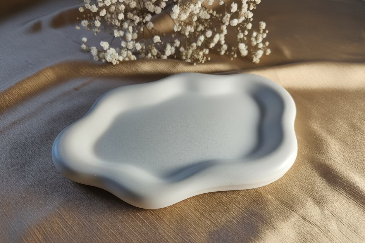 Vide-poche céramique beige forme organique fait main en France
