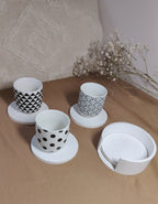 Ensemble Dessous de Verre Blanc avec Support - 4 Sous-Verres Céramique Rond
