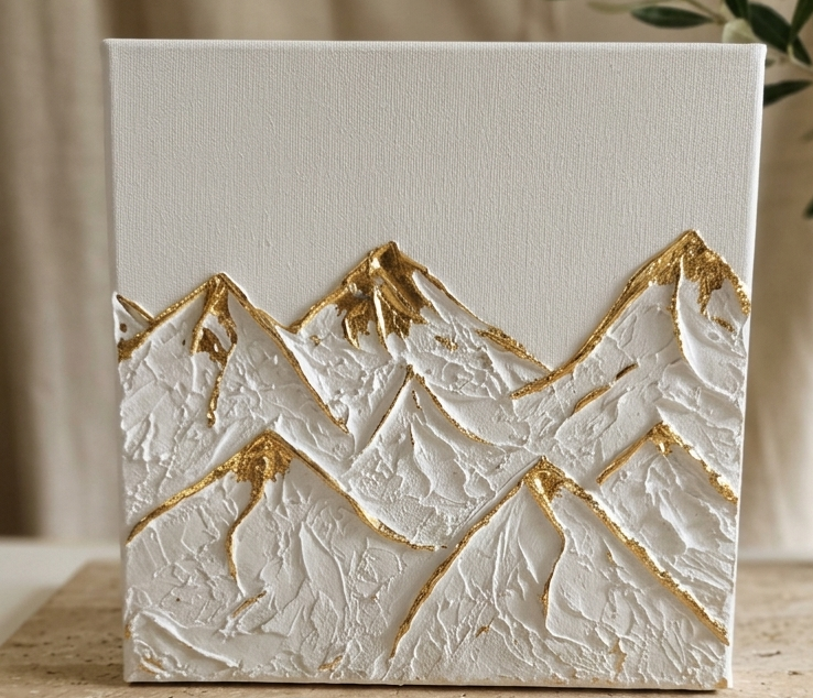 decoration montagne texturée en relief, blanc et or LOEV DECO