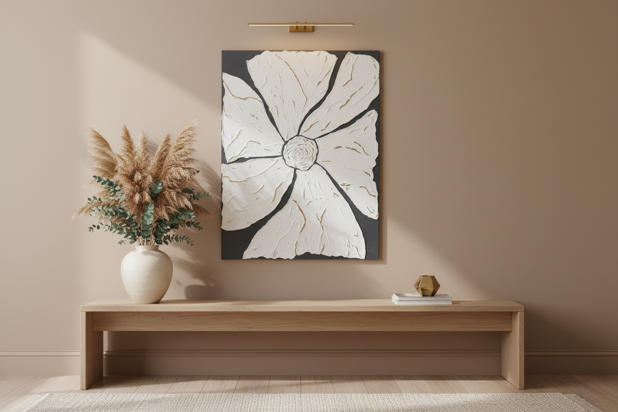 Art mural moderne fleur relief - ambiance salon