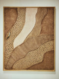 Tableau en relief brou de noix feuille d'or 40x50 cm - Détail texture artisanale - Décoration intérieure moderne sur mesure

