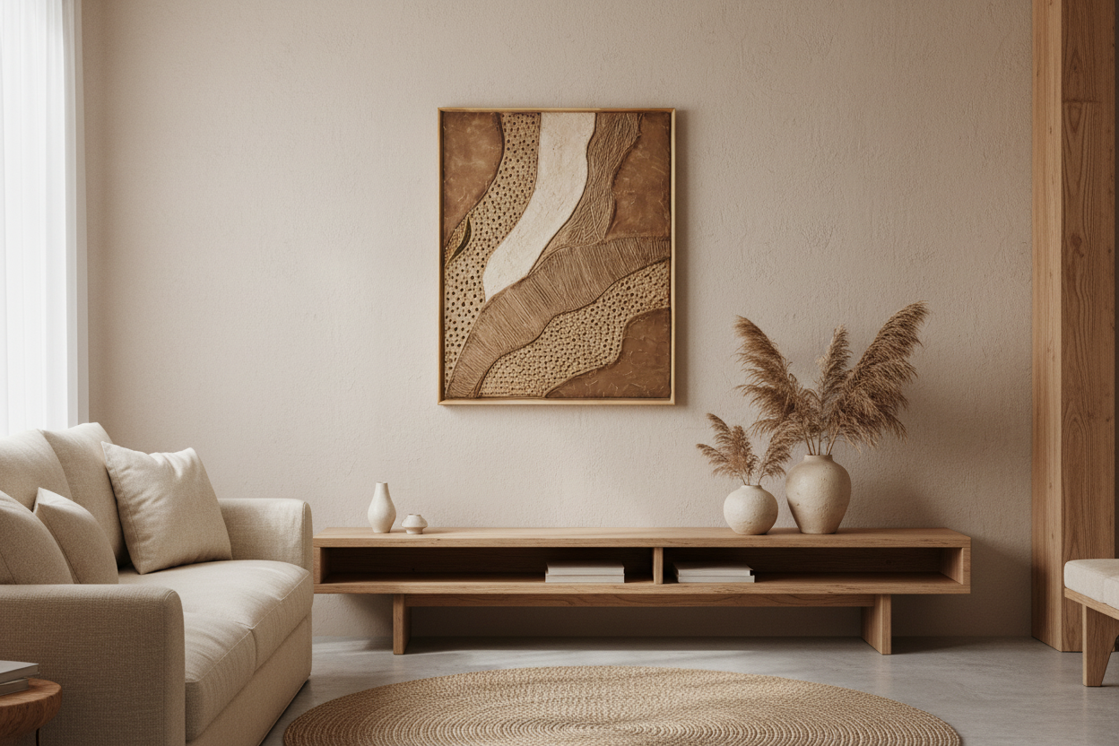 Toile texturée brou de noix feuille d'or relief 40x50 cm - Décoration intérieure moderne - Art mural fait main LOEV DECO
