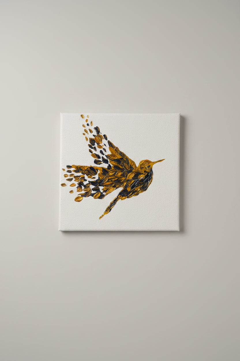 colibri texturé cadre decoratif oiseau 20*20 fait main