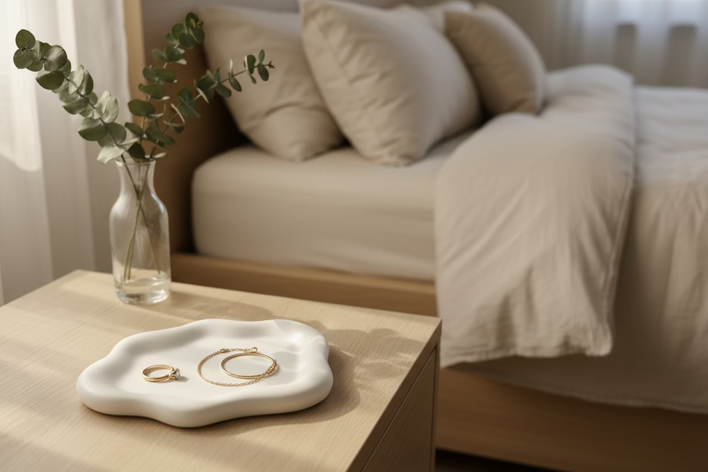 Plateau Décoratif Beige Forme Organique - Vide-Poche Céramique Fait Main