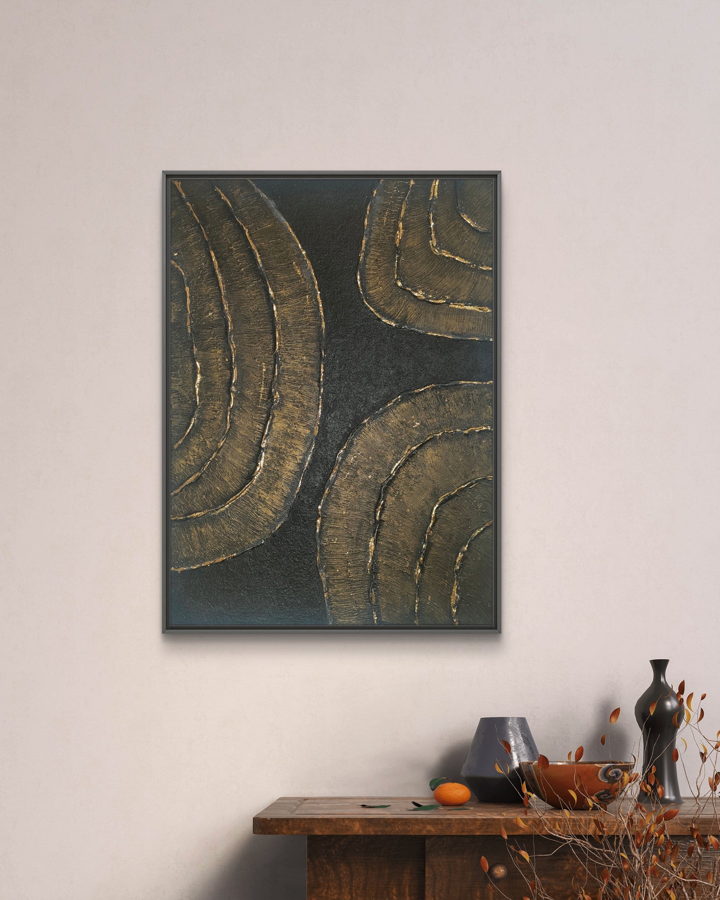 Tableau décoratif noir or relief artisanal fait main France LOEV DECO


