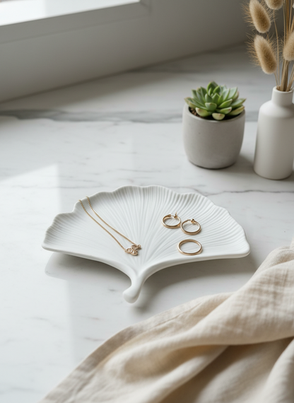 Vide-poche céramique forme feuille blanc pailleté artisanal français
