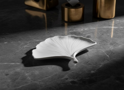 Plateau Décoratif Blanc Forme Feuille - Vide-Poche Céramique