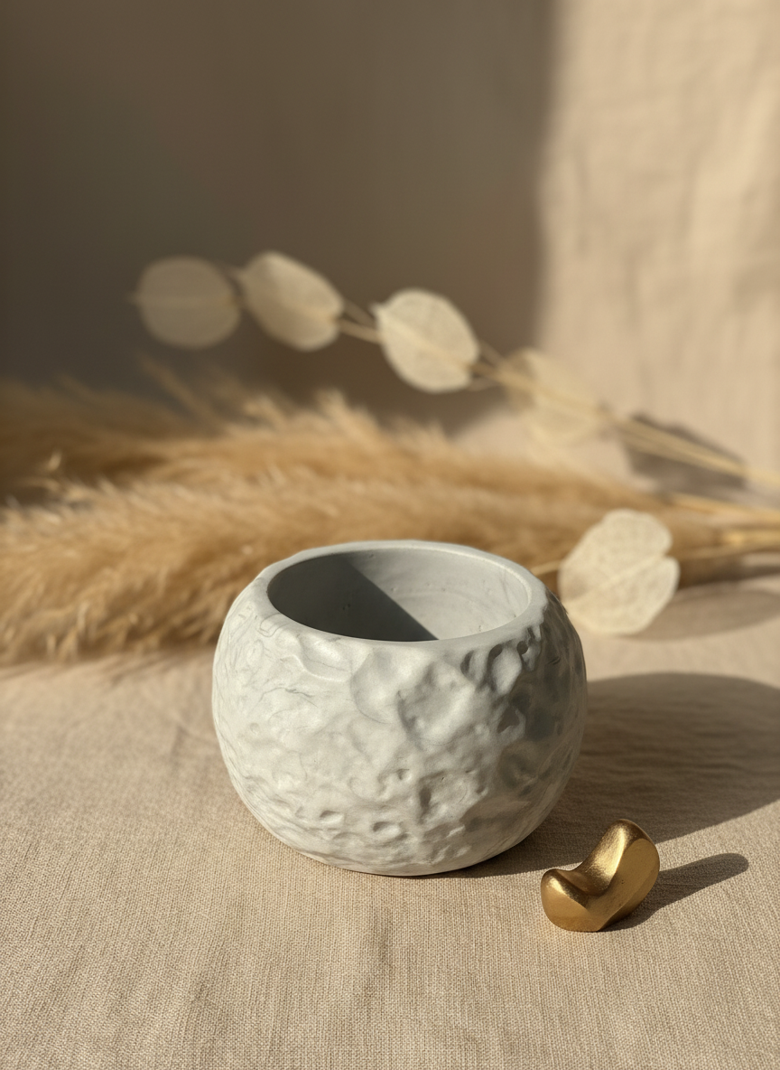 Pot céramique texturé gris artisanal fait main