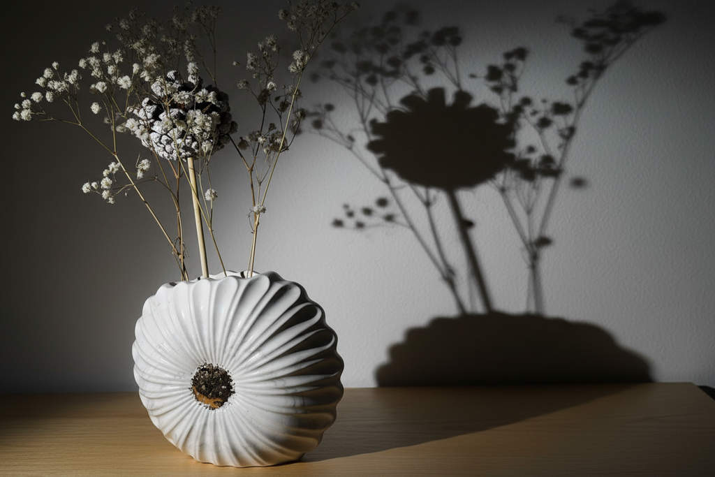 Vase Fleur Céramique Feuille d'Or - Design Texturé Artisanal LOEV
