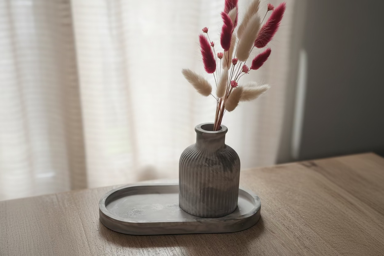 Plateau Vase Céramique Texturé + Fleurs Séchées - 5 Couleurs LOEV