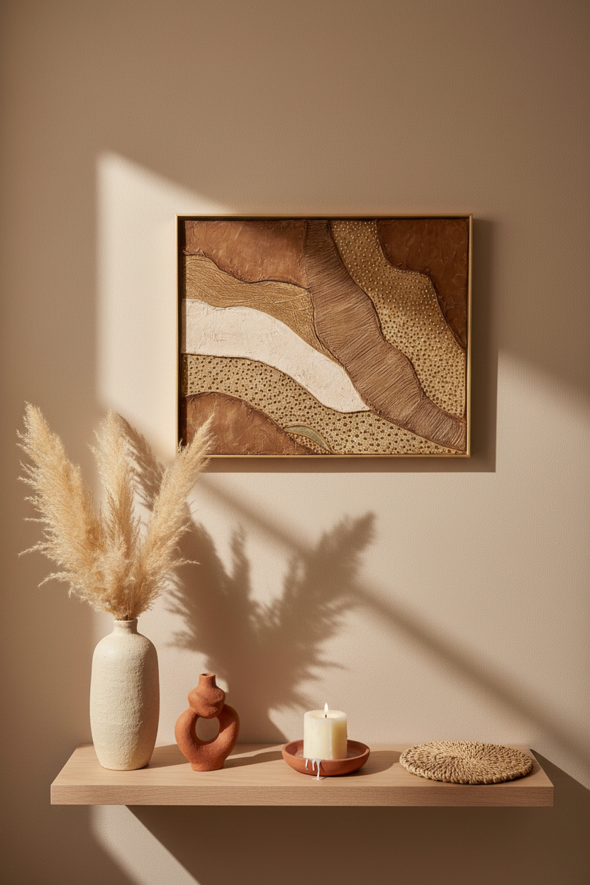 Art mural texturé brou de noix or relief 40x50 cm - Décoration murale élégante cadre inclus - Tableau moderne fait main
