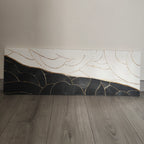 Tableau noir blanc or vagues relief 30x90cm art mural élégant orientable
