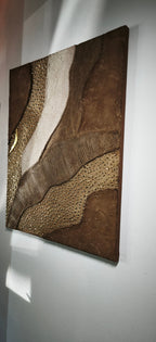 Art mural fait main texture feuille d'or et brou de noix 40 x 50