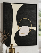 Tableau Texturé Noir Beige Or - Relief Organique - 40x50 cm - Feuille d'Or