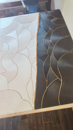 Tableau XXL Texturé Blanc Noir Feuille d'Or 116x81 cm | LOEV DECO