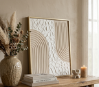 Art mural texturé arches beige blanc relief minimaliste 24x30cm encadré France