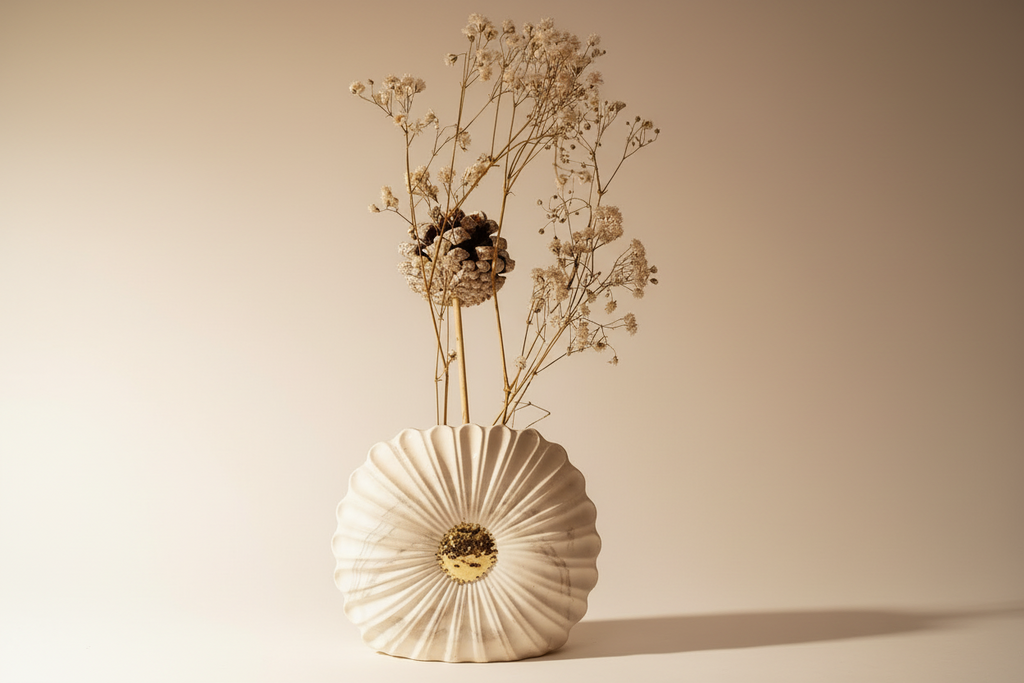 vase en ceramique marbre beige et feuille d'or