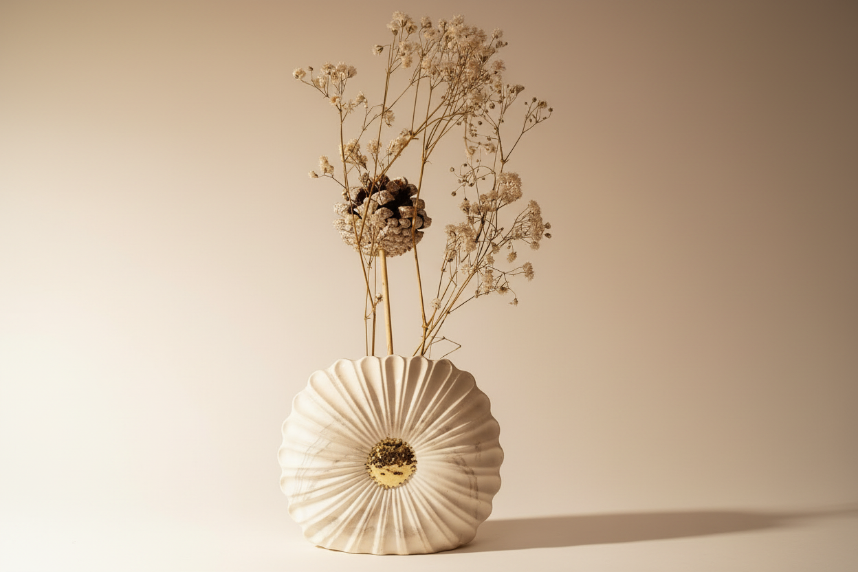 vase en ceramique marbre beige et feuille d'or