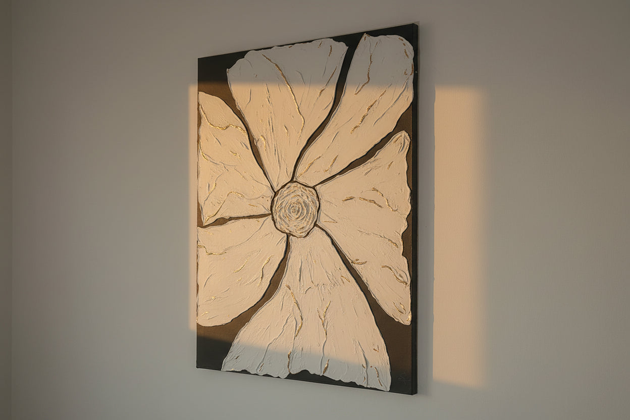 Texture relief 3D tableau floral noir et blanc - gros plan