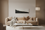 Tableau panoramique noir blanc or détail vagues relief feuille d'or 30x90cm