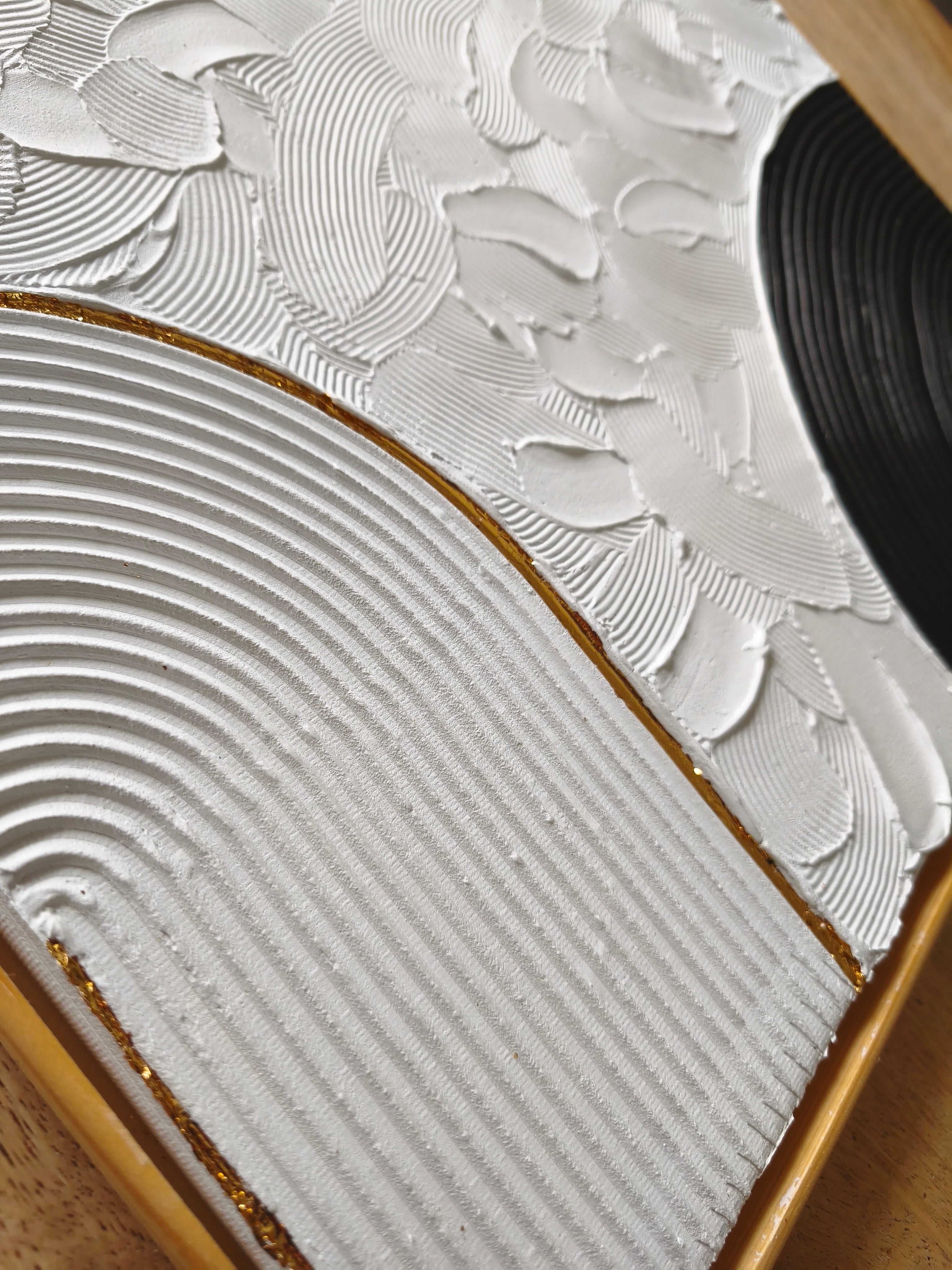 Tableau Texture Relief Noir Blanc Or - Toile Seule ou en duo - Art Mural Fait Main France