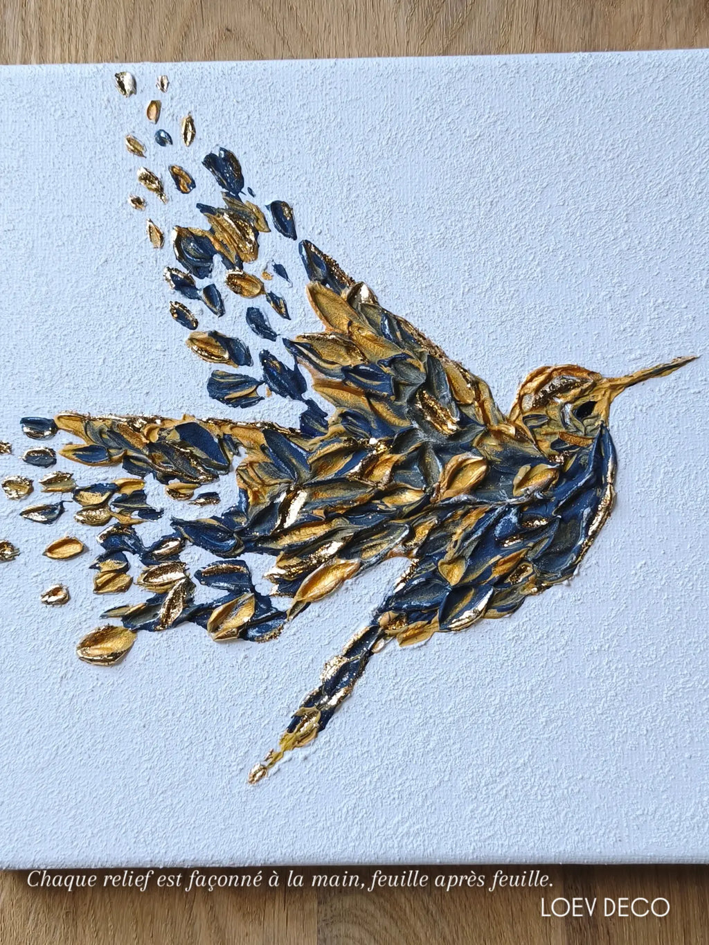 Colibri — Toile Texturée Originale Faite Main 20x20 cm