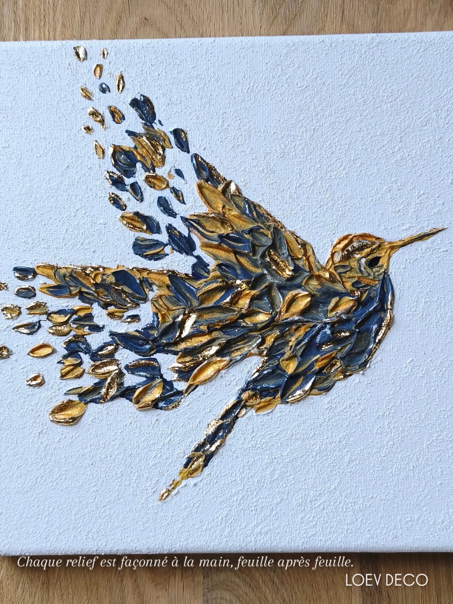 Colibri — Toile Texturée Originale Faite Main 20x20 cm