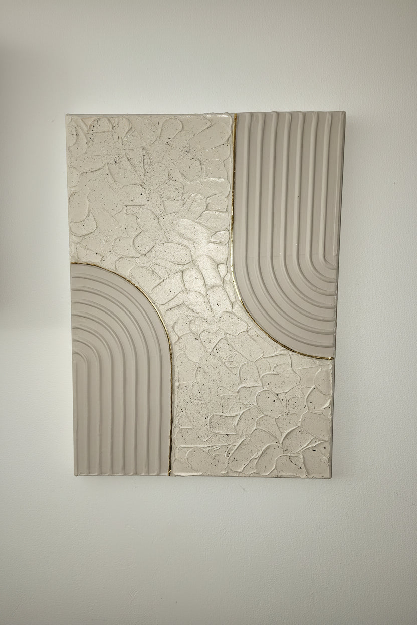Tableau Relief Beige Or 30x40cm Encadré - Art Mural Texturé Fait Main | LOEV DECO