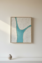 Tableau Blanc Turquoise Or  Texture et relief LOEV DECO