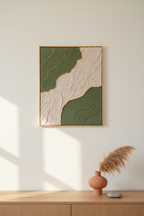 Tableau texturé vert kaki dans un intérieur bohème épuré – LOEV DECO