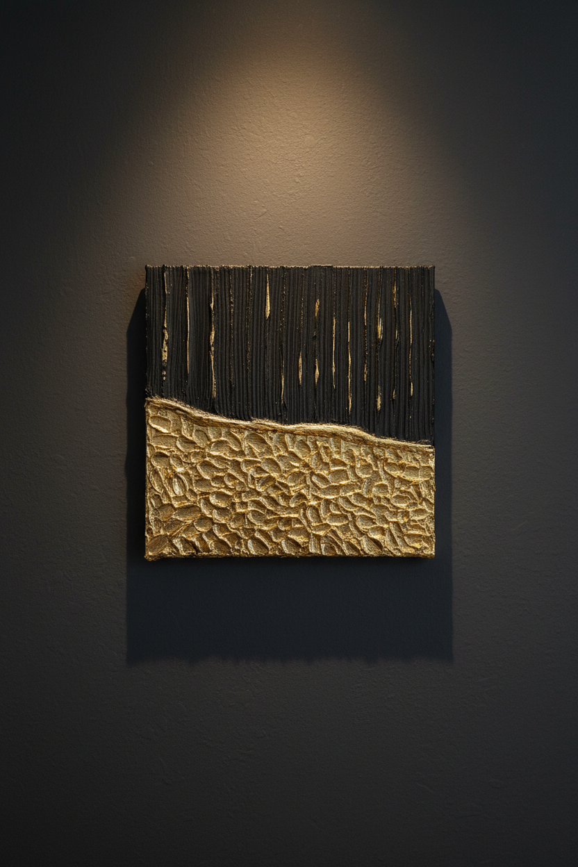 Nuit Dorée — Toile Texturée Originale Faite Main 20x20 cm