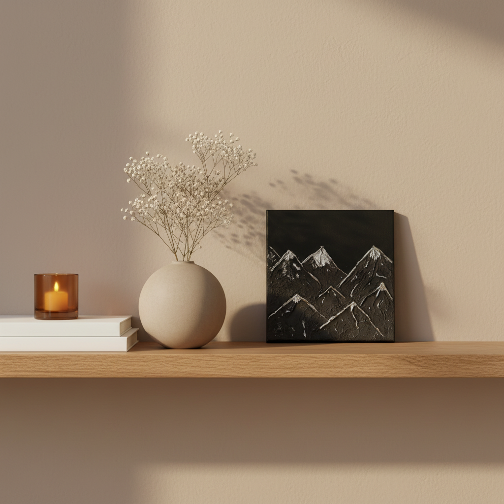 montagne texture noir et argent fait main - tableau deco