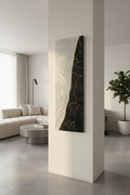 Tableau texturé noir blanc or vagues relief 30x90 cm - installé en vertical retour de mur LOEV DECO