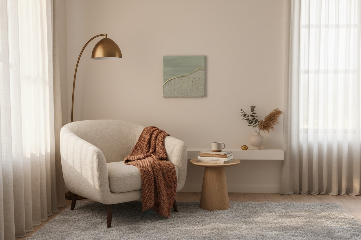 Toile Rivage mise en situation étagère intérieur minimaliste — LOEV DECO