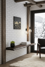 Toile montagnes chalet brique bois